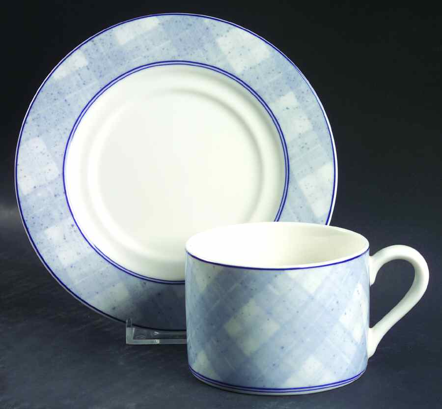 Blue Plaid Flat Cup & Saucer Set by Epoch-1