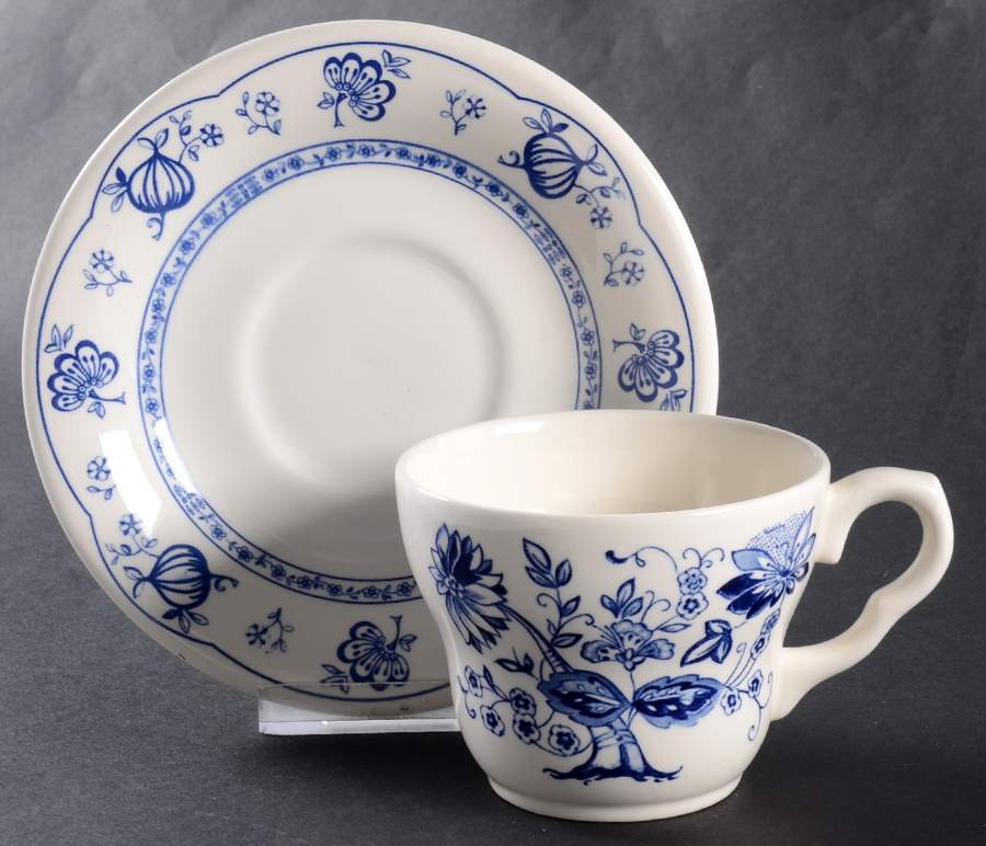 Blue Onion Flat Cup & Saucer Set by English Ironstone Tableware-1