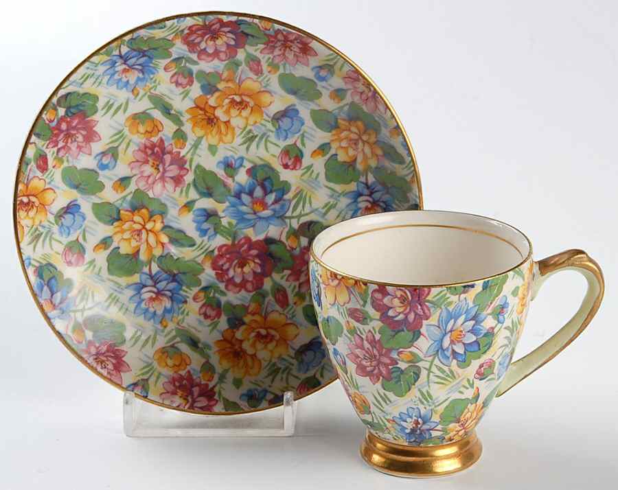 Water Lily Footed Demitasse Cup & Saucer Set by Empire Porcelain -1