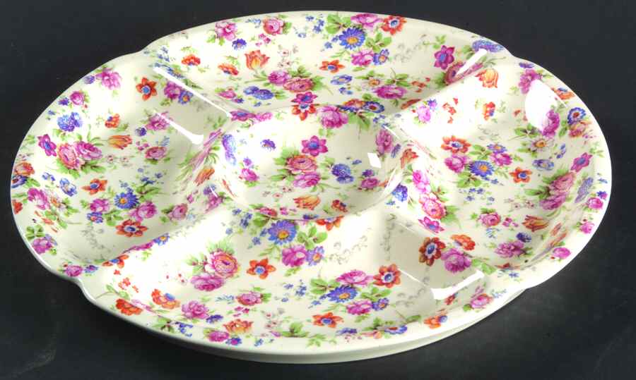 DORSET (CHEERY CHINTZ, GOLD TRIM) 5-Part Relish by Erphila-1