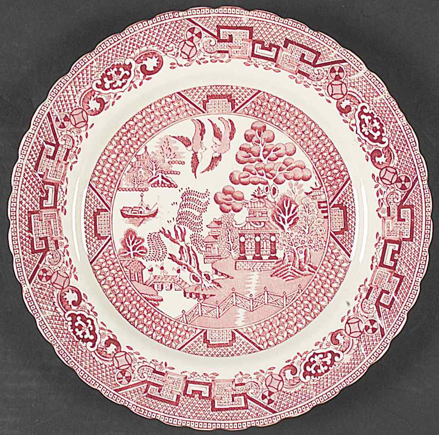 Old Willow Pink (Scalloped) Dinner Plate by England-1
