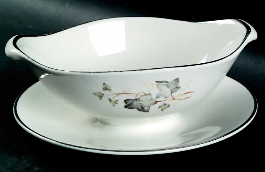 EMB76 (Platinum Trim) Gravy Boat with Attached Underplate by Embassy (American)-1