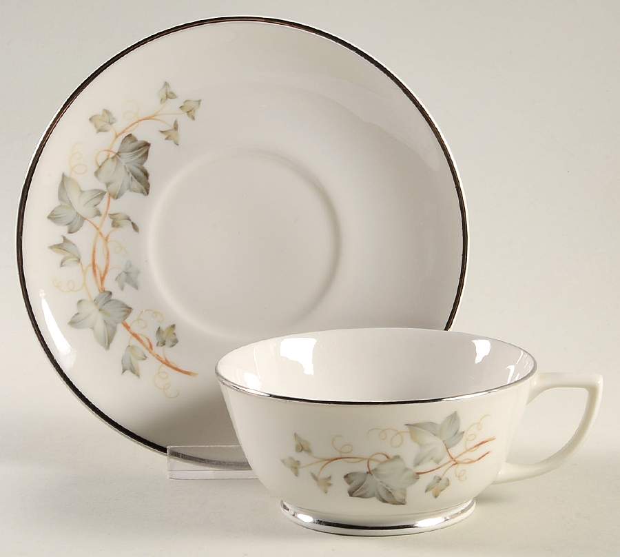 EMB76 (Platinum Trim) Footed Cup & Saucer Set by Embassy (American)-1