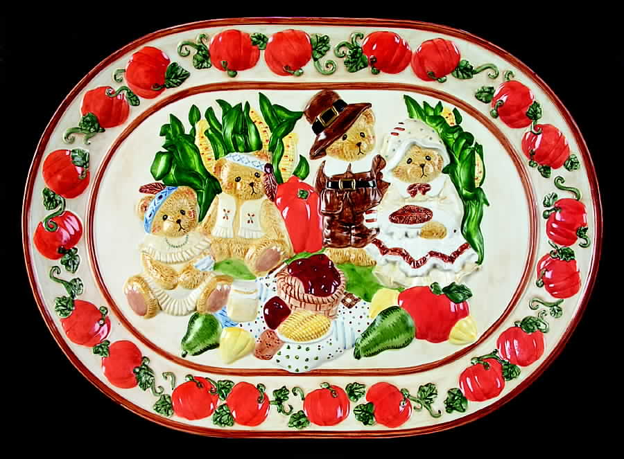 We Bear Thanks 18" Sculpted Oval Serving Platter by Enesco-1