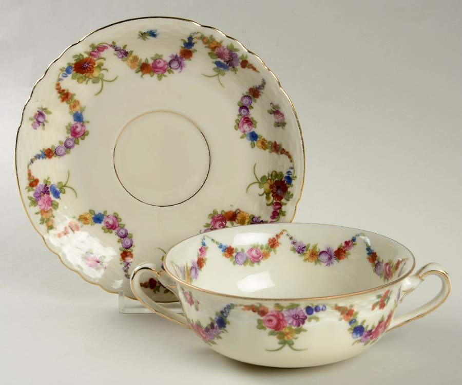 9954-9195 (Cream, Basketweave) Flat Cream Soup Bowl & Saucer Set by Epiag-1