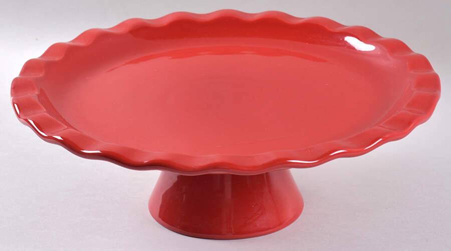 Cerise (Provencale Red) 12" Diameter Pedestal Cake Stand by Emile Henry-1