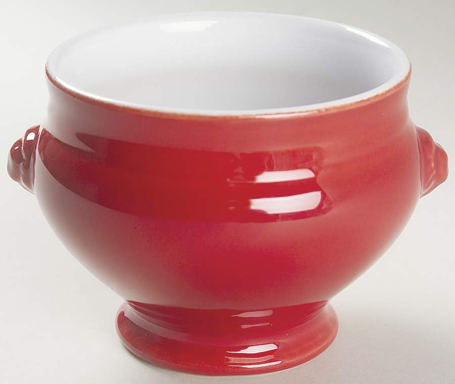 Cerise (Provencale Red) Footed Lion's Head Soup Bowl by Emile Henry-1