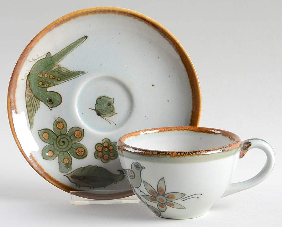 El Palomar Green Flat Cup & Saucer Set by Ken Edwards Pottery-1
