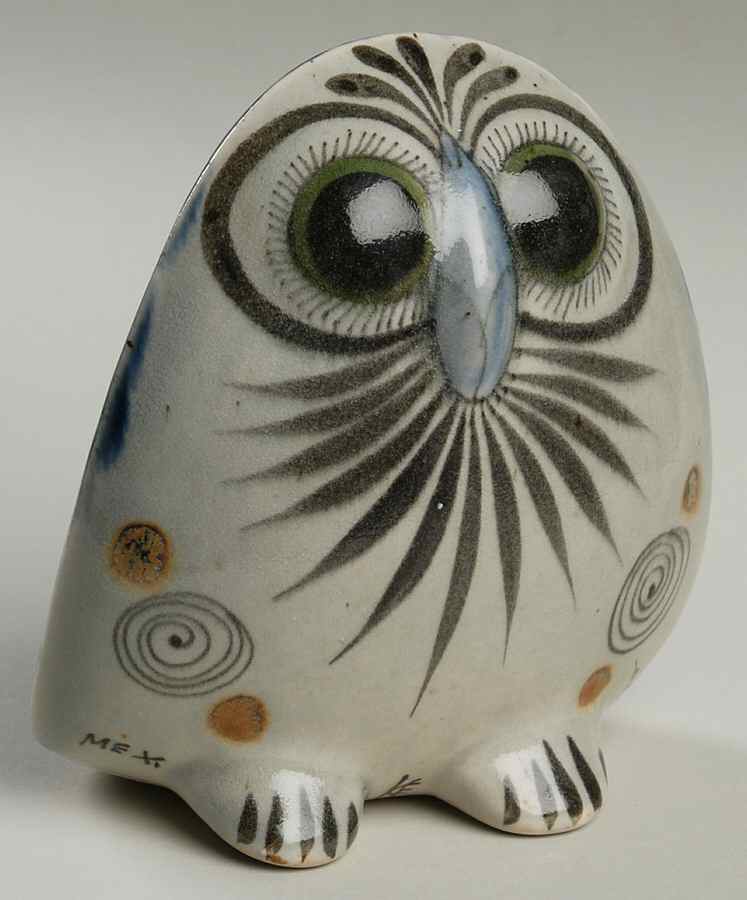 El Palomar Green 5" Owl Figurine by Ken Edwards Pottery-1