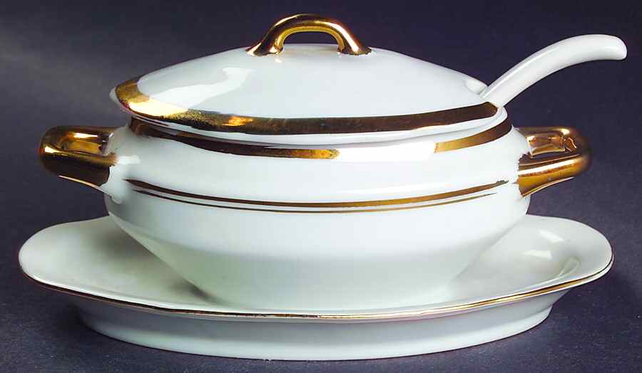 2282 Mustard with Attached Underplate, Lid and Spoon by Empire Porcelain -1