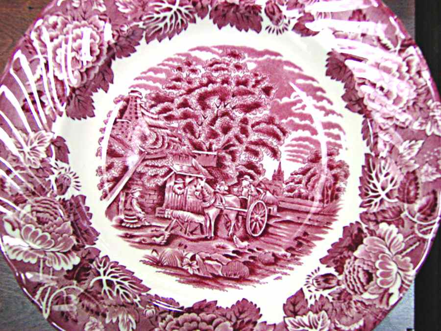 English Scenery Red Dinner Plate by English Ironstone Tableware-1