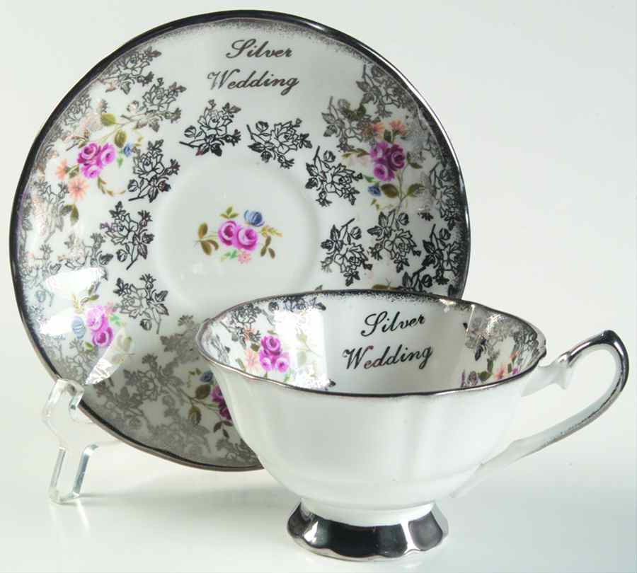 Silver Wedding Footed Cup & Saucer Set by Elizabethan-1