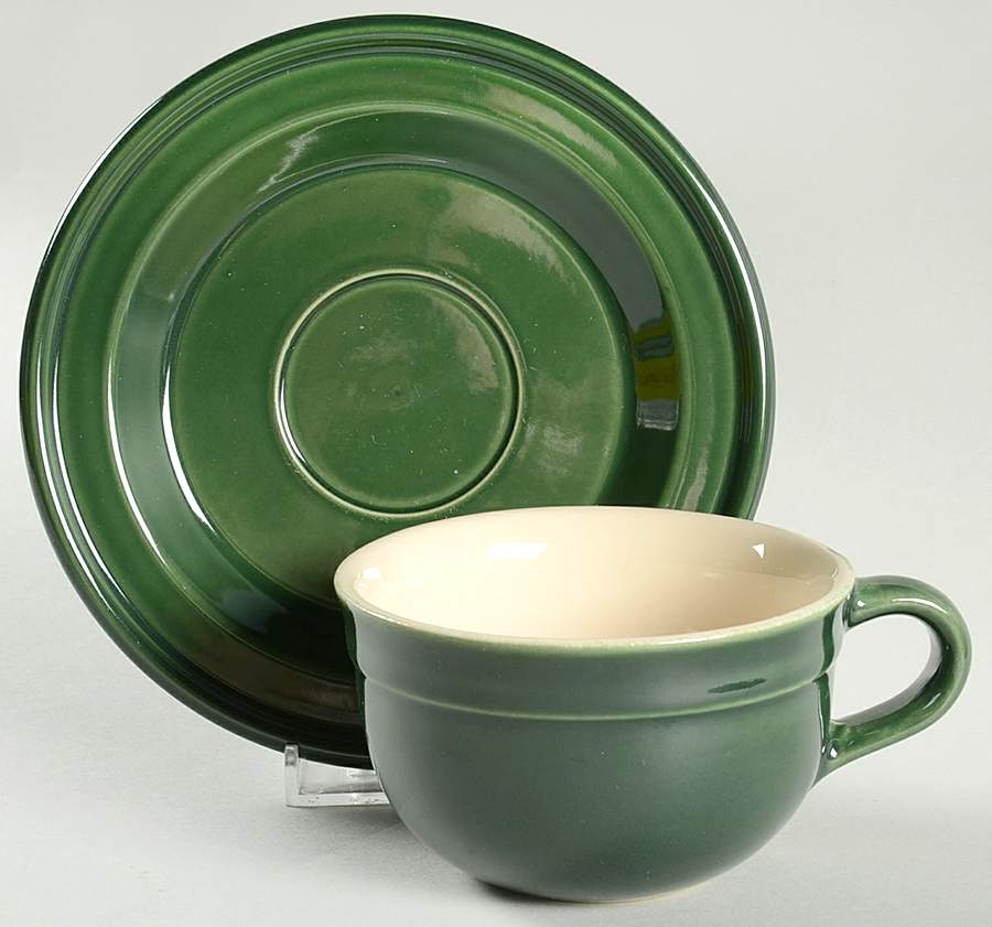 Olive Green Flat Cup & Saucer Set by Emile Henry-1