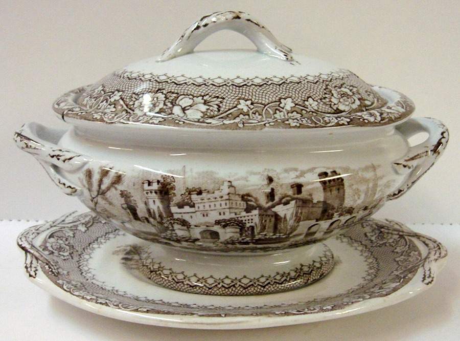 Alhambra Brown Tureen & Lid w/Underplate by England-1