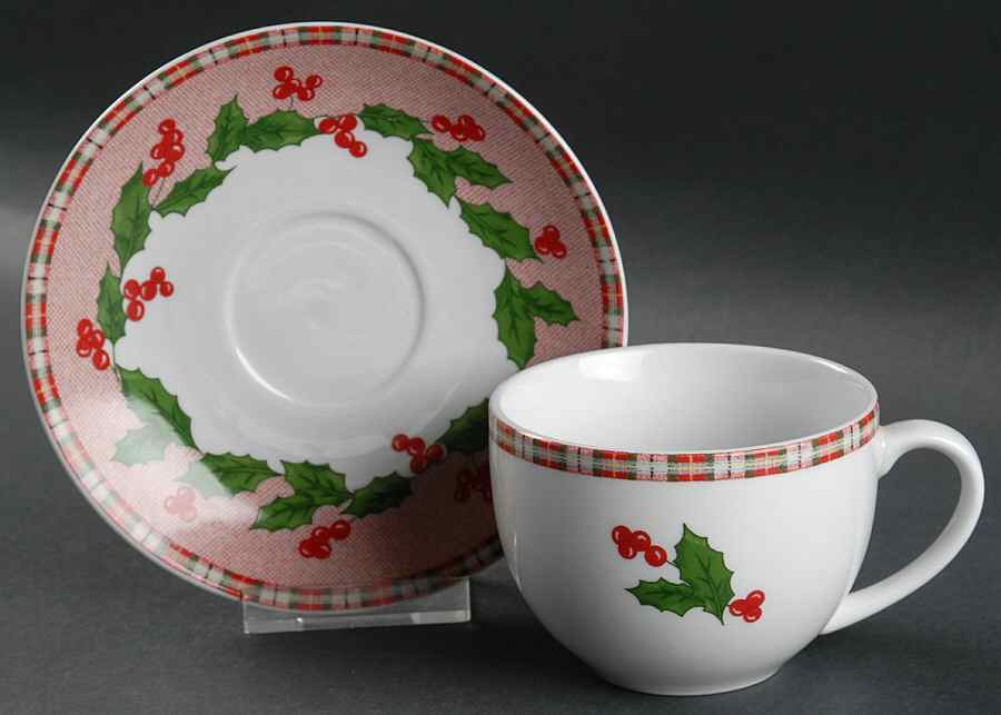 Tartan Ribbon Flat Cup & Saucer Set by Essential Home-1