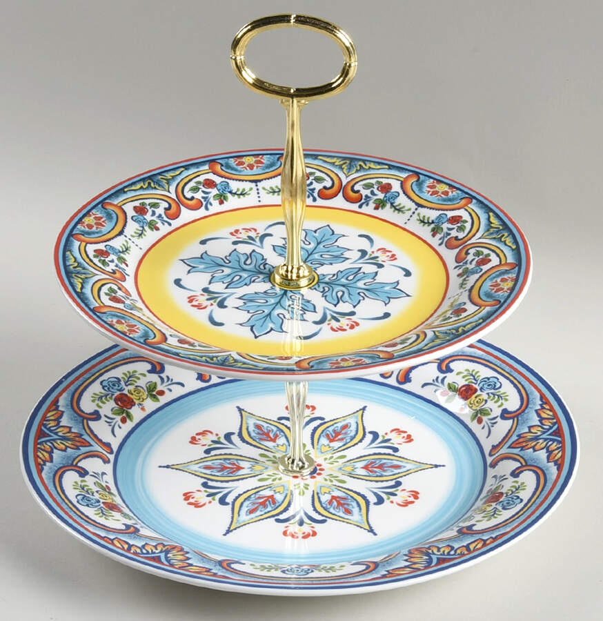 Zanzibar 6 5/8"-10"  2 Tiered Serving Tray (Dp, Sp) HC by Euro Ceramica-1