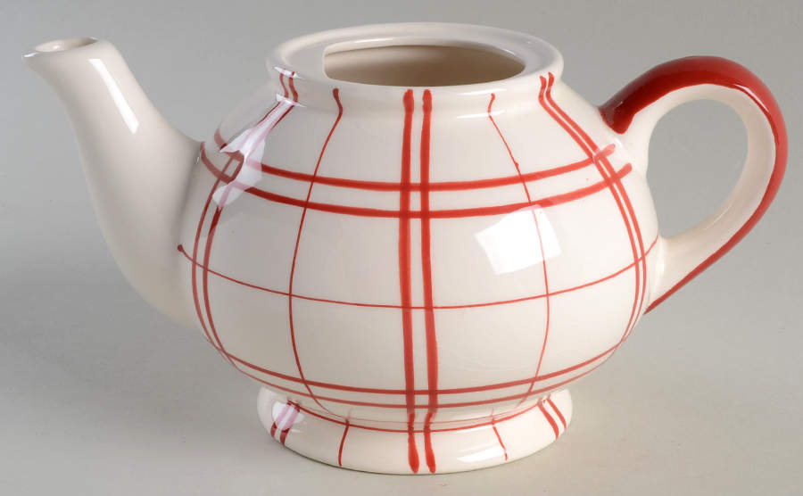 Plaid Polka Dot Red Teapot No Lid by Euro Ceramica-1