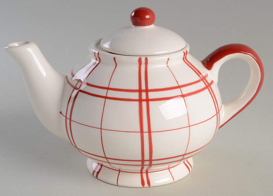 Plaid Polka Dot Red Teapot & Lid by Euro Ceramica-1