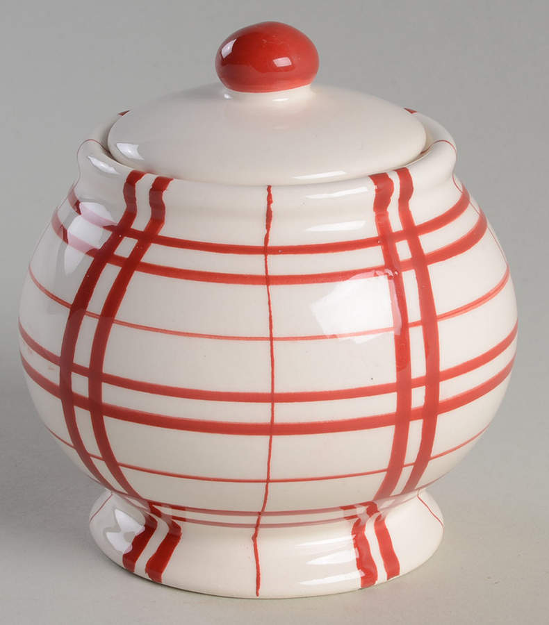 Plaid Polka Dot Red Sugar Bowl & Lid by Euro Ceramica-1