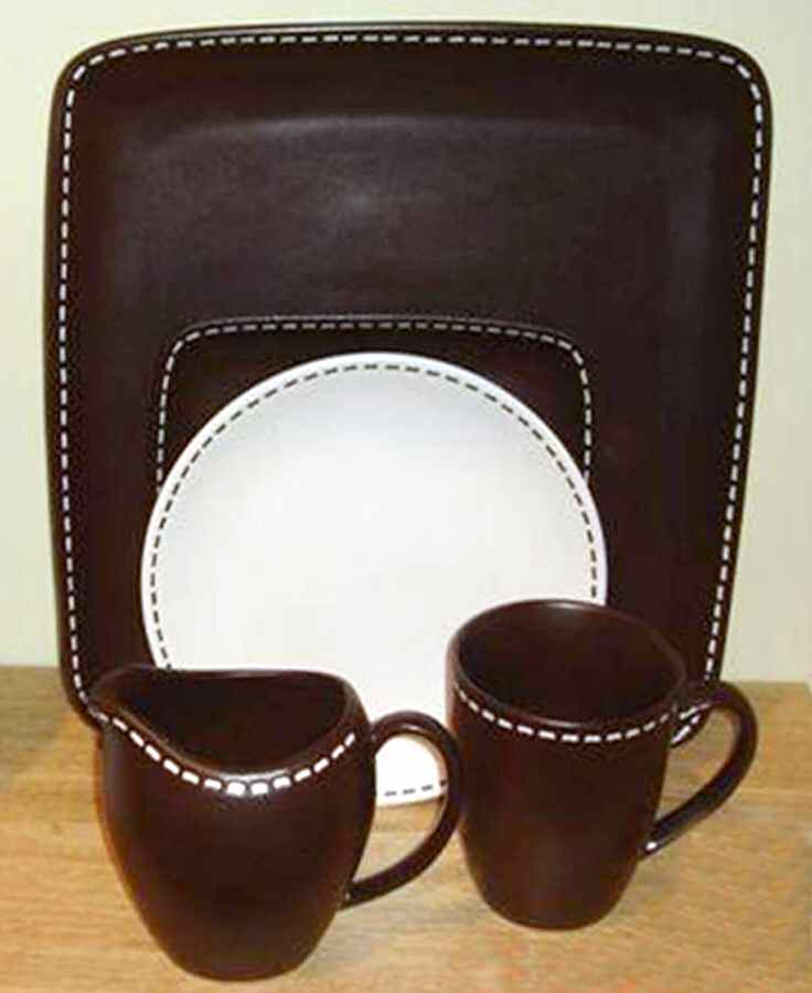 Stitches Brown Square Dinner Plate by Euro Ceramica-1