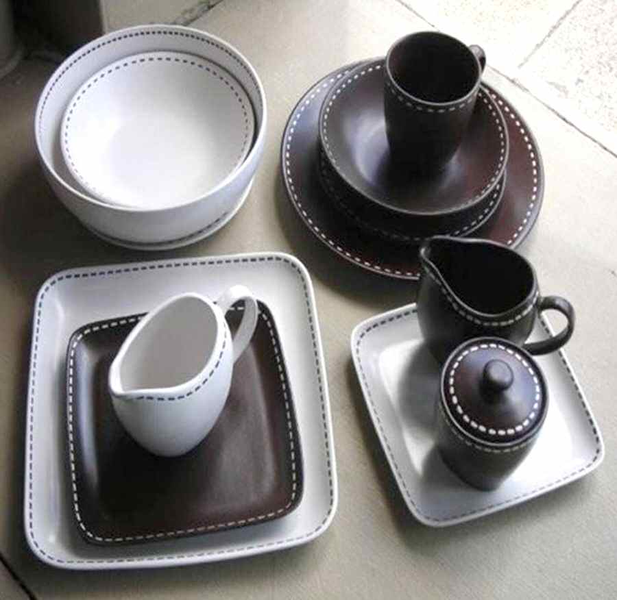Stitches White Square Dinner Plate by Euro Ceramica-1