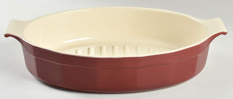 Le Potier Burgundy (Bordeaux) 16" Oval Baker by Emile Henry-1