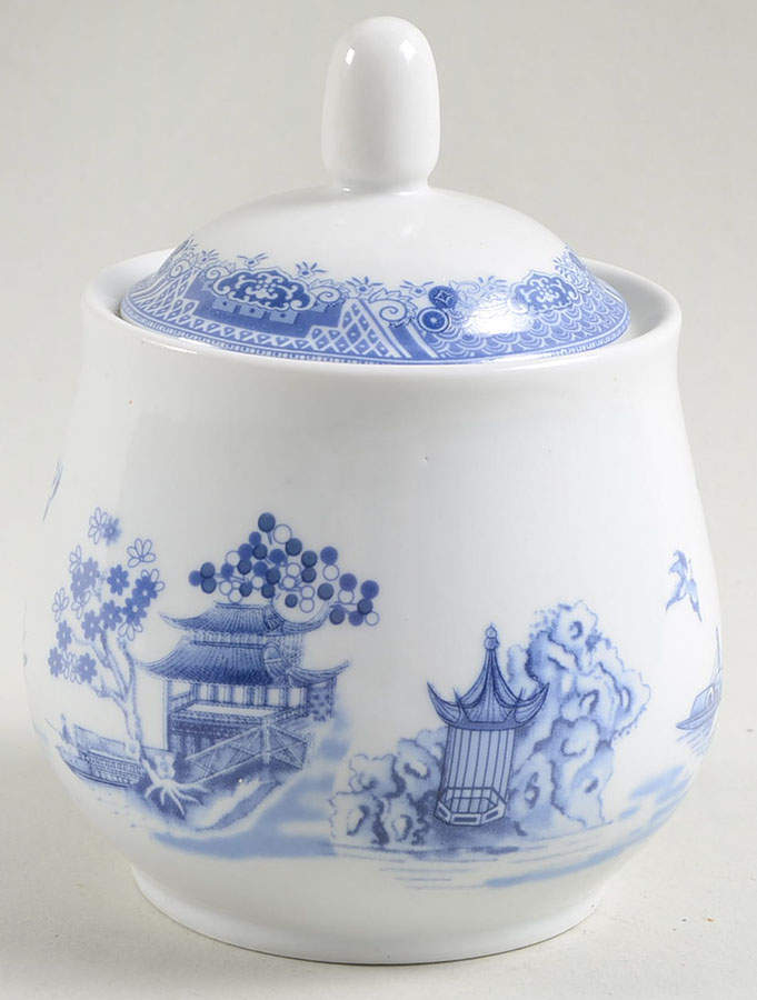 Chinese Garden Blue Sugar Bowl & Lid by Emerald Collection-1