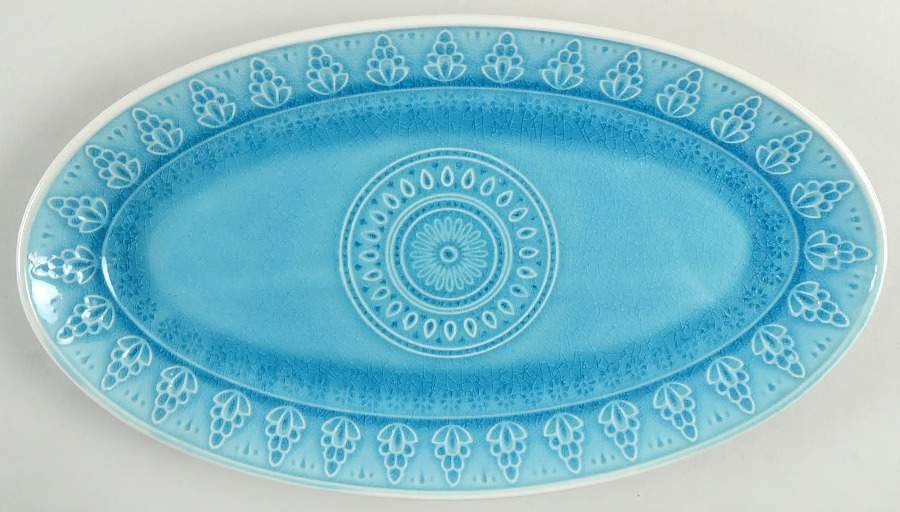 Fez Turquoise 14" Oval Serving Platter by Euro Ceramica-1