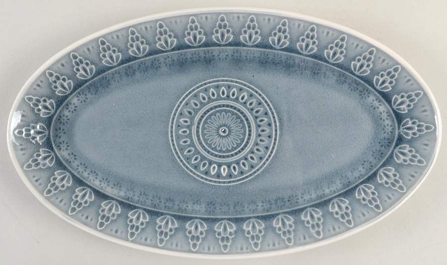Fez Dove Grey 14" Oval Serving Platter by Euro Ceramica-1