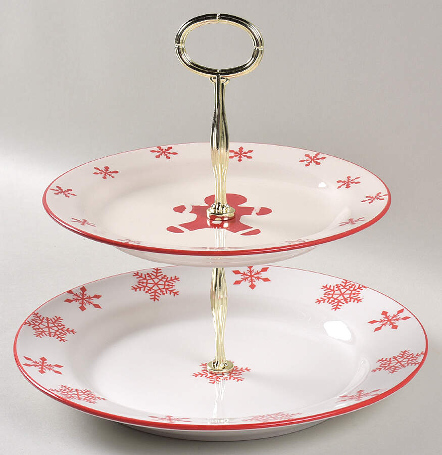 Winterfest 6 5/8"-10"  2 Tiered Serving Tray (Dp, Sp) HC by Euro Ceramica-1