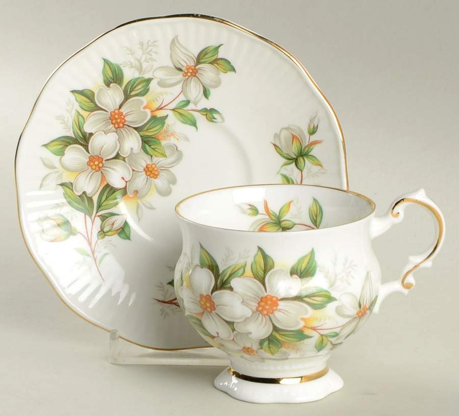 Dogwood (Fluted Scallop) Footed Demitasse Cup & Saucer Set by Elizabethan-1