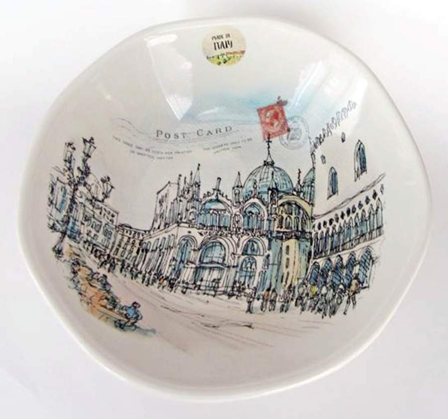 Post Card Stamp 12" Large Salad Serving Bowl by Effetti d'Arte (Effetti Home)-1