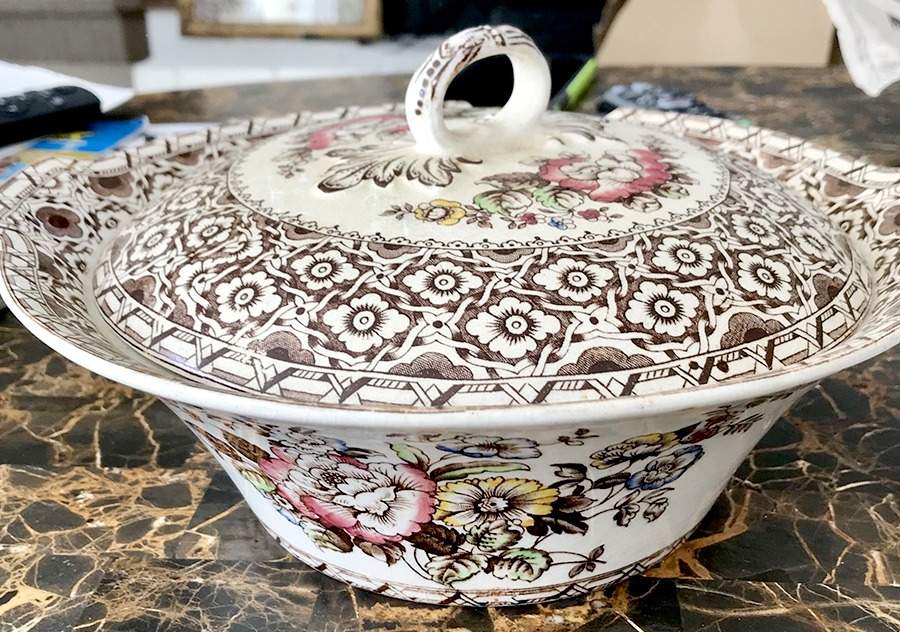 Harvard Brown Multicolor Round Covered Vegetable by Empire Porcelain -1