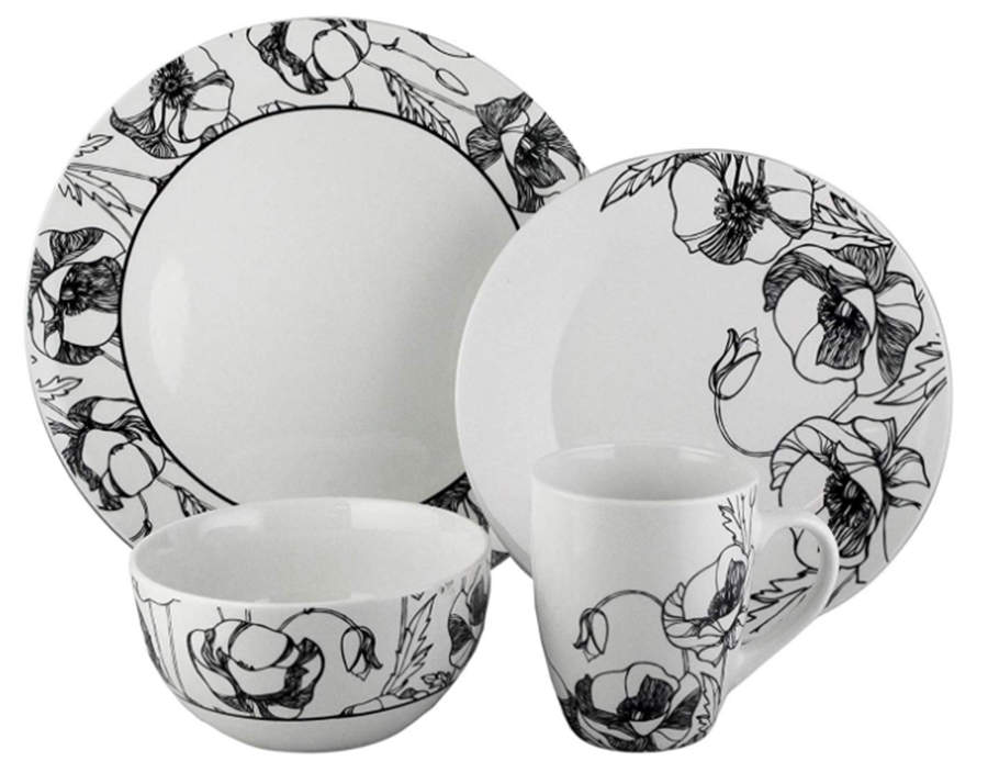 Black Floral Dinner Plate by Elle Decor-1