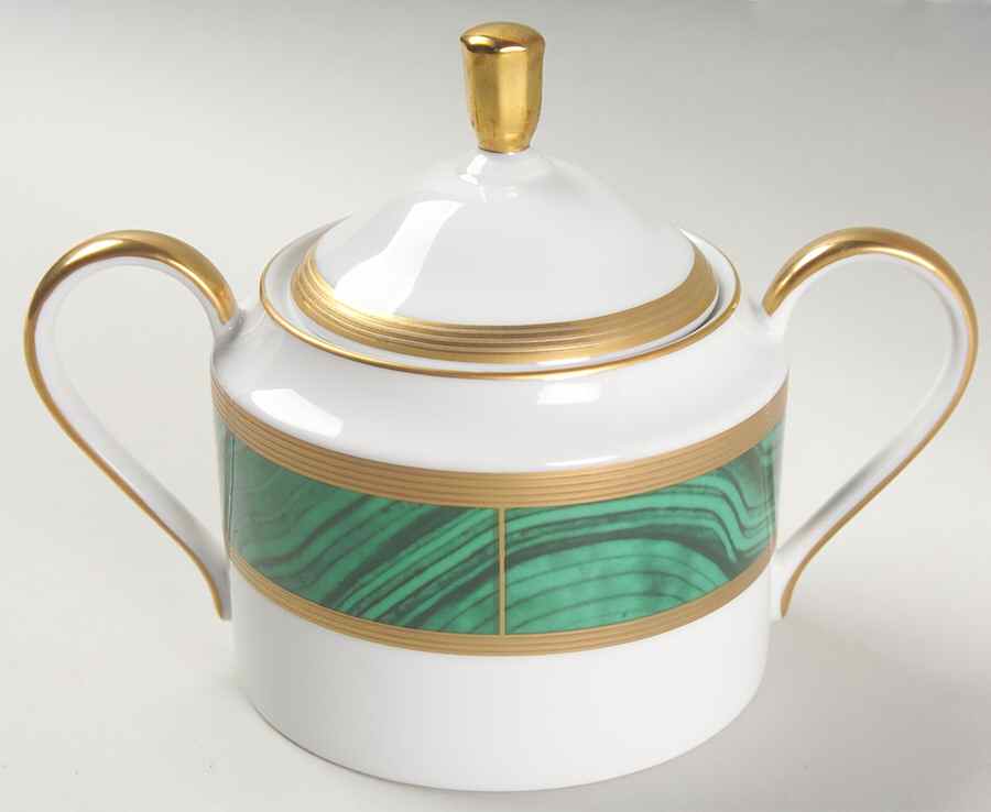 Imperial Court Malachite Sugar Bowl & Lid by Faberge-1