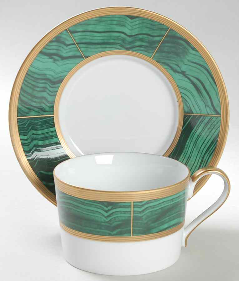 Imperial Court Malachite Flat Cup & Saucer Set by Faberge-1