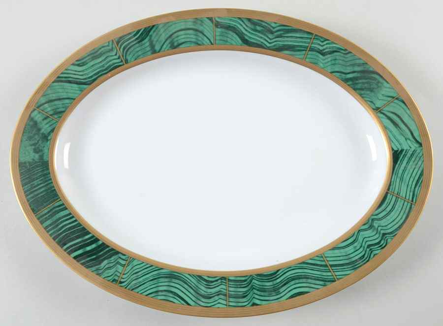 Imperial Court Malachite 14" Oval Serving Platter by Faberge-1