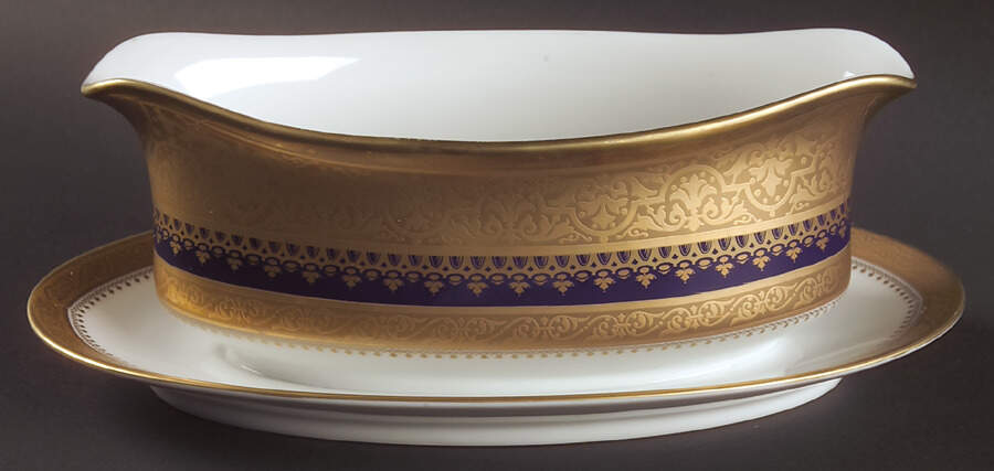 Imperial Heritage Cobalt Blue Gravy Boat with Attached Underplate by Faberge-1