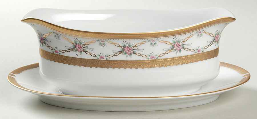Rose Trellis Gravy Boat with Attached Underplate by Faberge-1