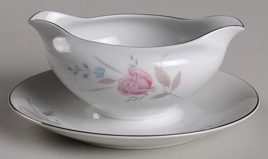 New Rose Gravy Boat with Attached Underplate by Fashion Manor-1