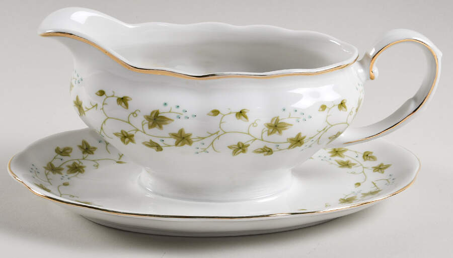 Diana (1-16" Gold Trim) Gravy Boat with Attached Underplate by Favolina-Karolina-1