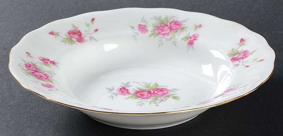 Rosebud Red Rim Soup Bowl by Favolina-Karolina-1