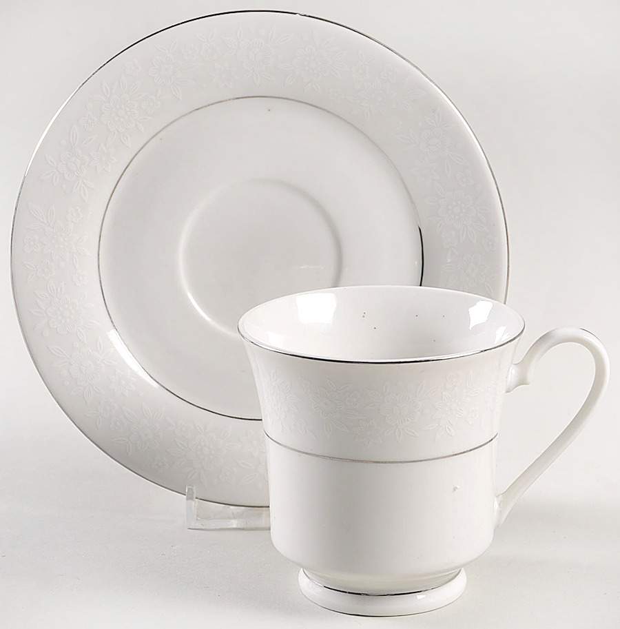 White Lace Footed Cup & Saucer Set by Fine China of China-1
