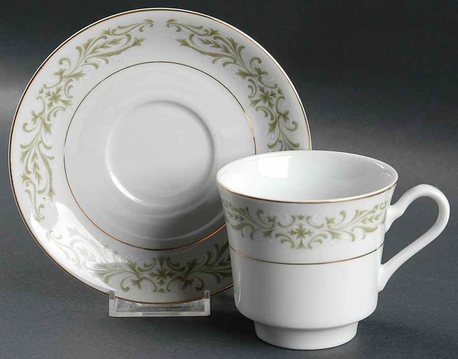 Allegro Green Footed Cup & Saucer Set by Gambles Import-1