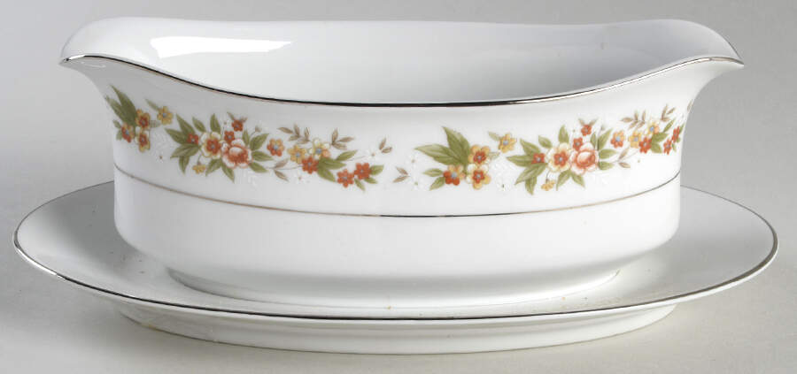 Arbor Gravy Boat with Attached Underplate by Fine China of Japan-1