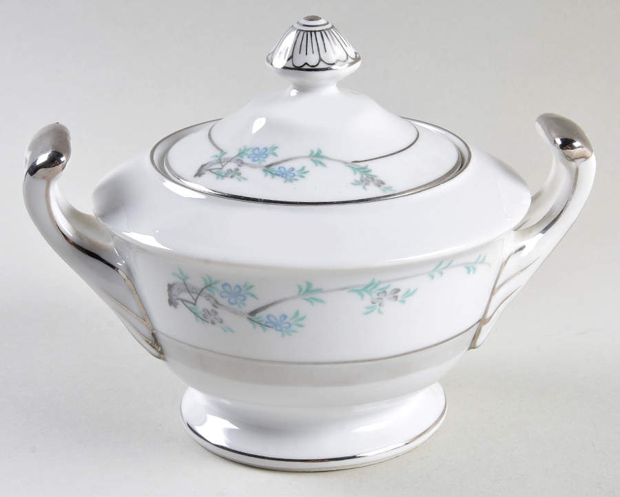 Blue Plum Sugar Bowl & Lid by Fine China of Japan-1