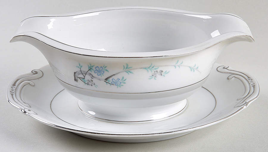 Blue Plum Gravy Boat with Attached Underplate by Fine China of Japan-1