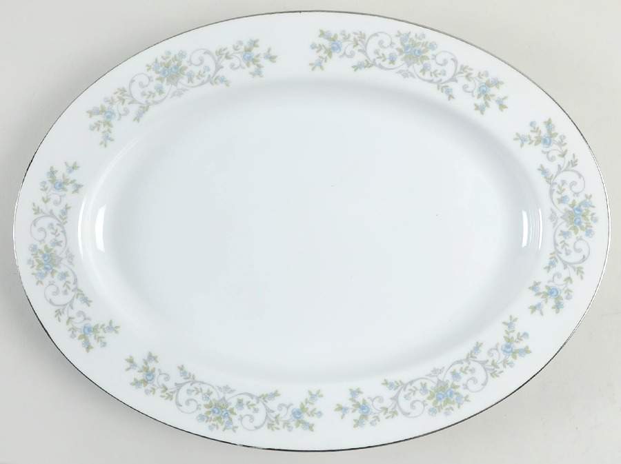 Blue Rose 12" Oval Serving Platter by Fine China of Japan-1