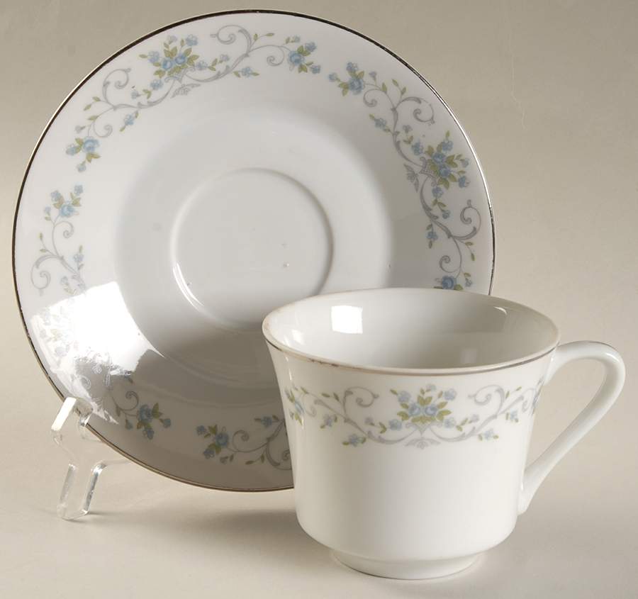 Blue Rose Flat Cup & Saucer Set by Fine China of Japan-1