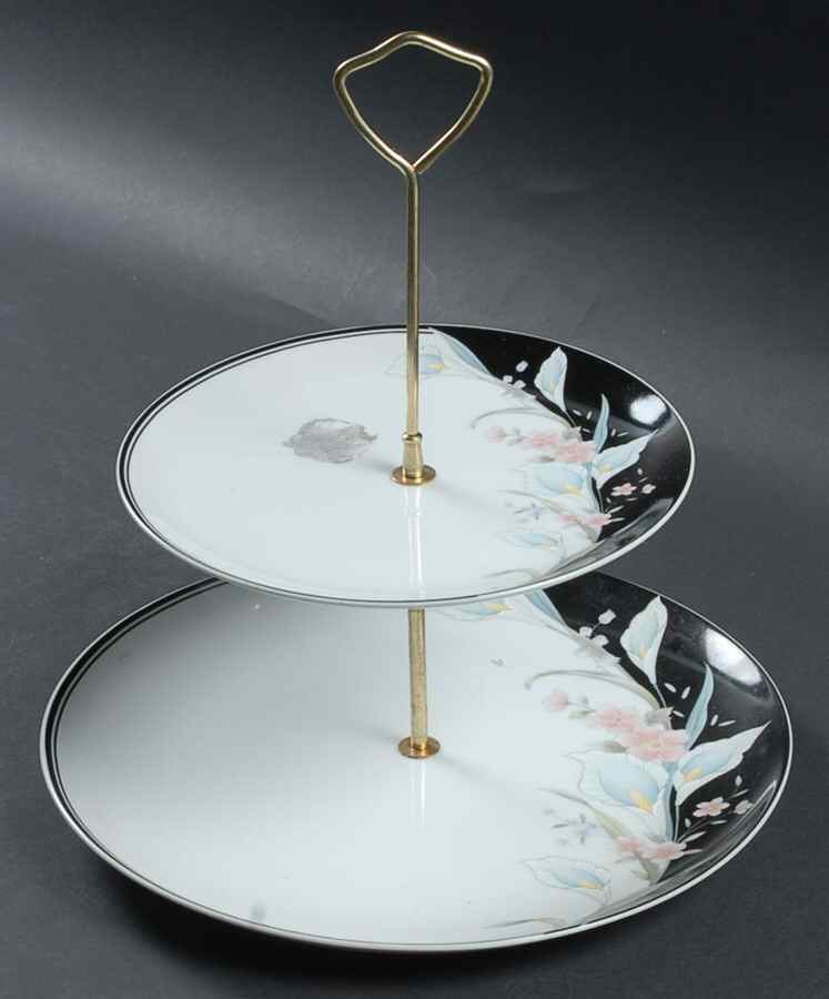 Black Rhapsody 2 Tiered Serving Tray (Dinner & Salad Plate) by Fine China of Japan-1